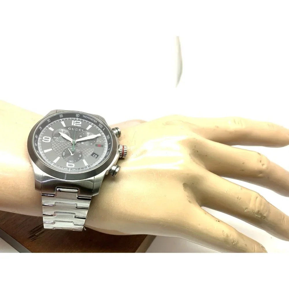 Gucci Mens Watch YA126238 G-Timeless Swiss Quartz Chronograph Gray Silver 46mm